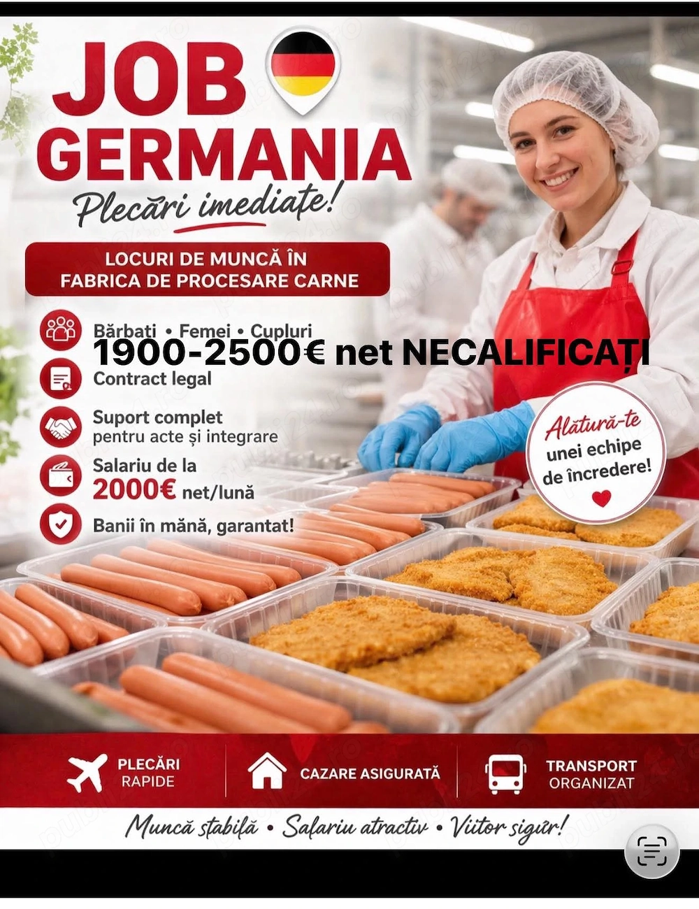 Angajări muncitori în abator Germania-fără comision 