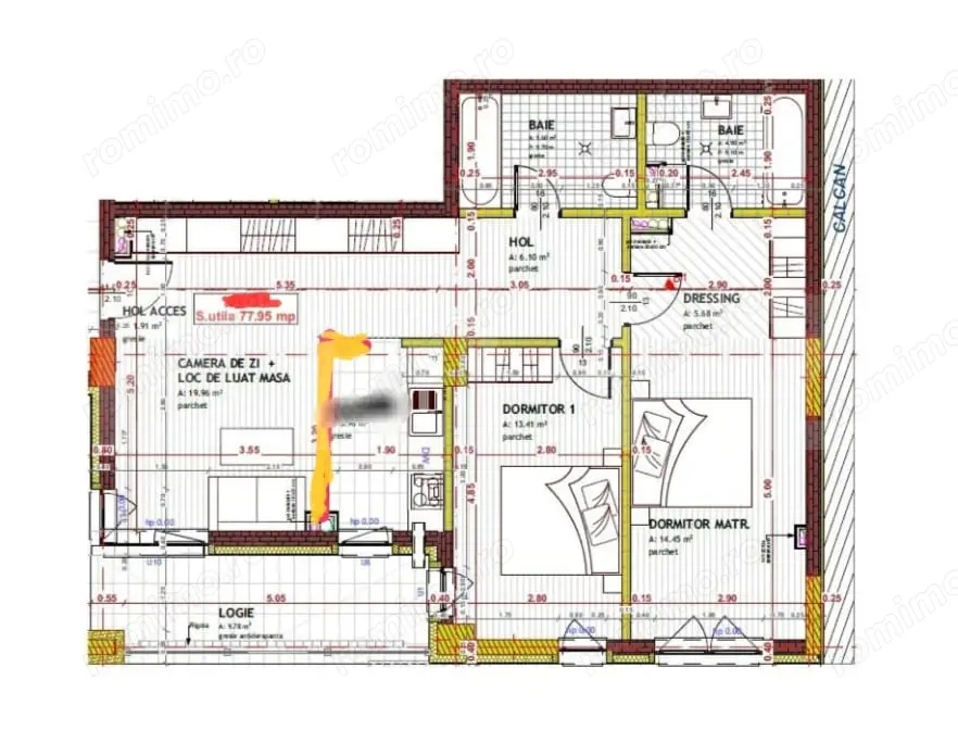 Apartament cu 4 camere, semifinisat, 78 mp utili, 2 bai, parcare, zona Somesului