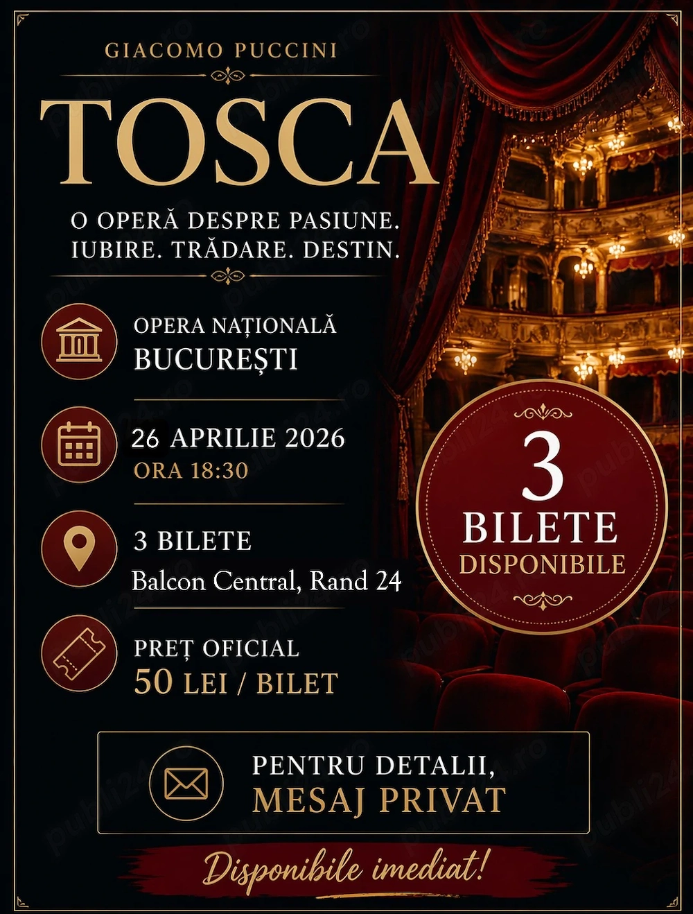 vand 3 bilete la opera