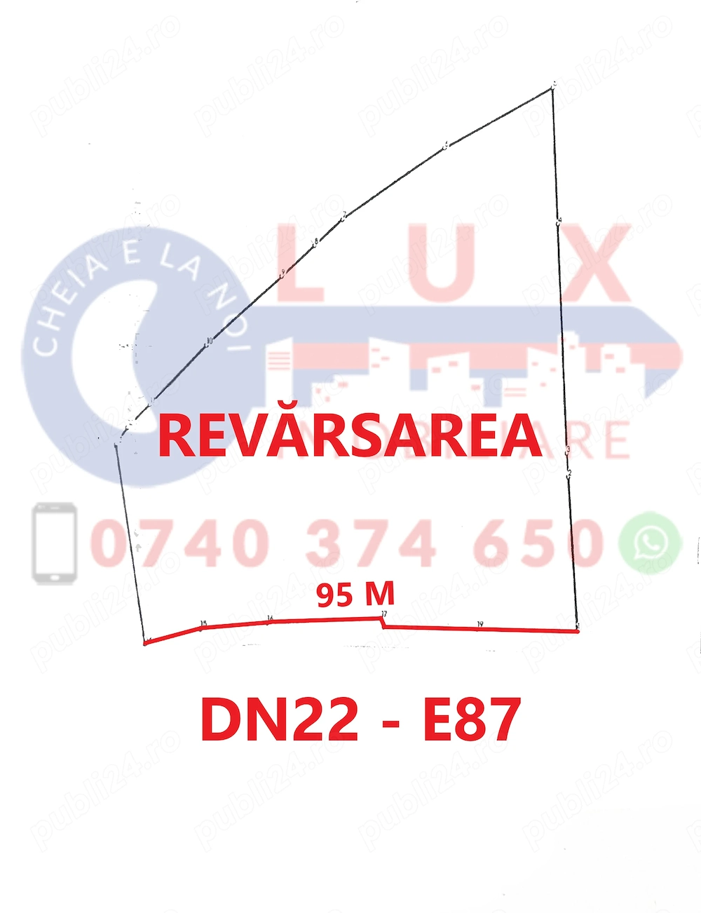 ID 7915 Teren intravilan | FRONT 95 ML la DN22-E87 | REVĂRSAREA