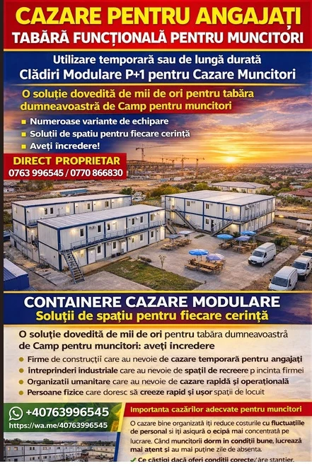 Cazare Angajați , Echipe Tabără funcțională pentru muncitori in oras Stradal 
