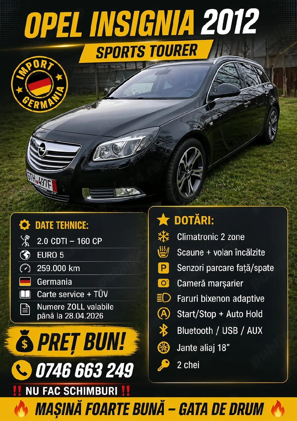 Opel Insignia 2012, numere zool valabile! Programată RAR!