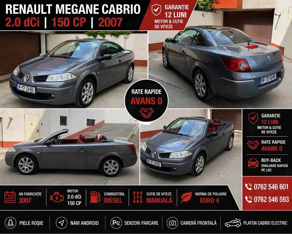 Renault Megane Cabrio 2.0 dCi 150 CP | Piele Roșie | Navi | Rate | Garanție | ITP 2026