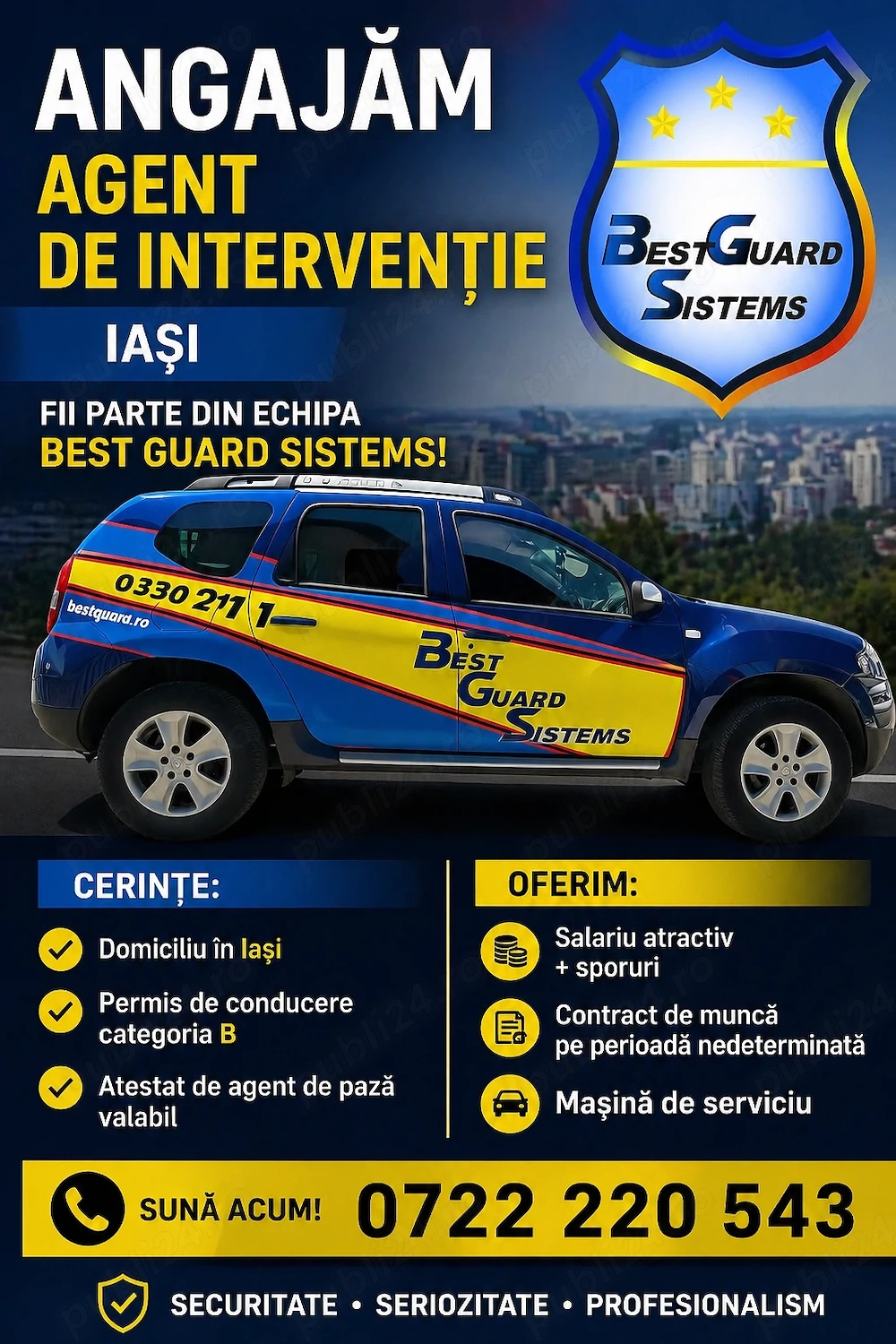 Angajăm agent de interventie cu permis