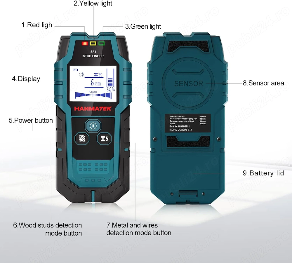 Detector 4 în 1 pentru Pereți   Scanner Electronic pentru Lemn, Metal, Țevi și Cabluri | HANMATEK SF