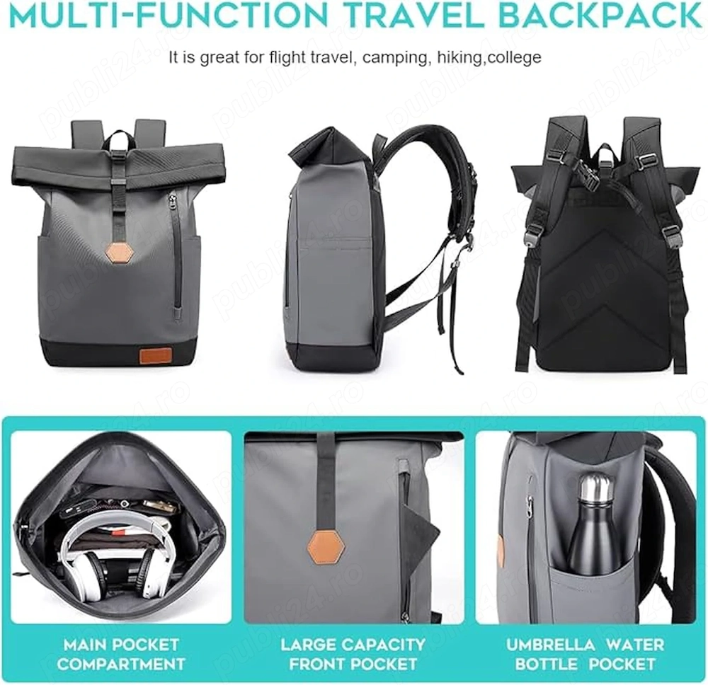 Rucsac BANGE Rolltop   Impermeabil, Capacitate Mare, Laptop 15.6 , Design Modern & Durabil