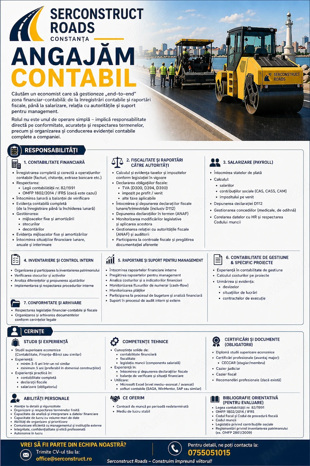 Serconstruct roads angajeaza contabil