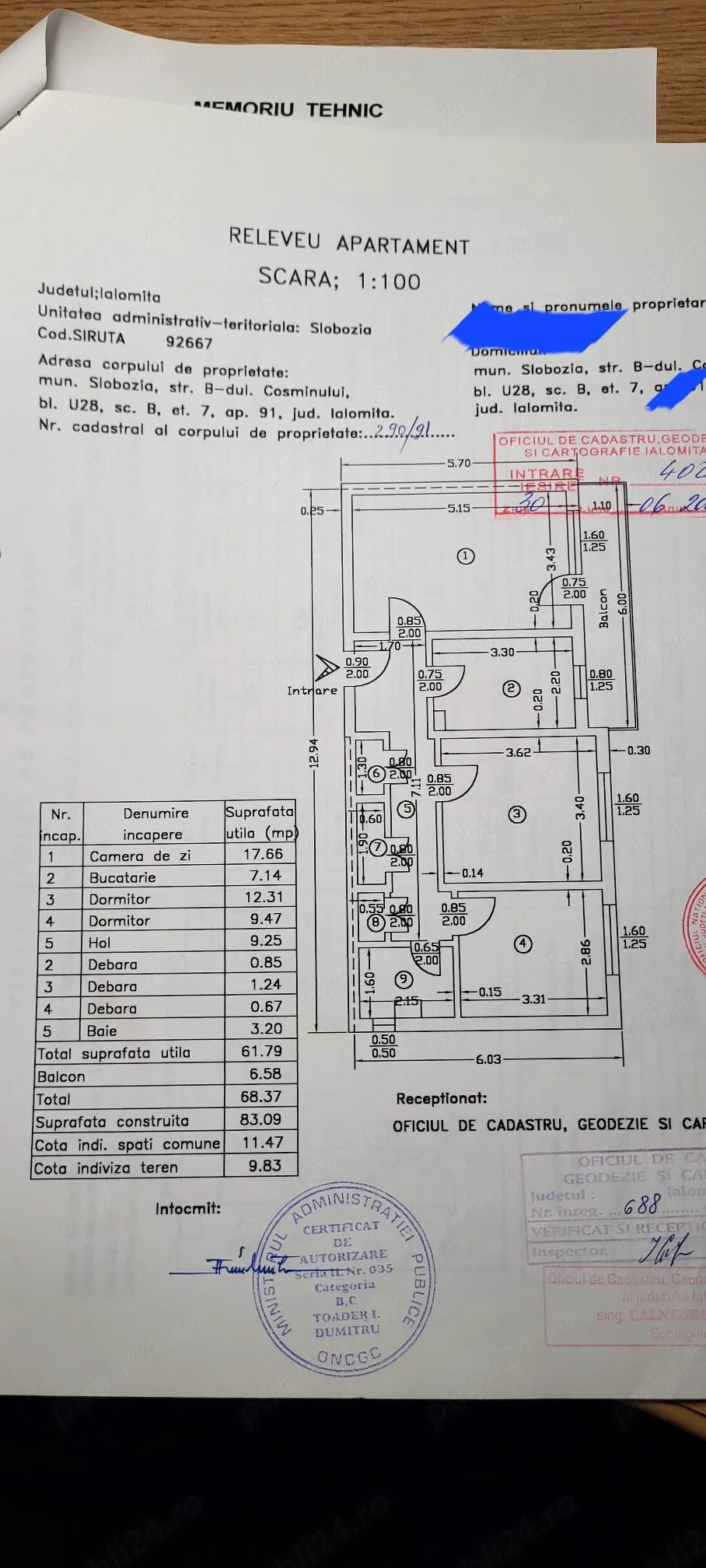 Vând apartament 3 camere decomandat Slobozia Ialomita 