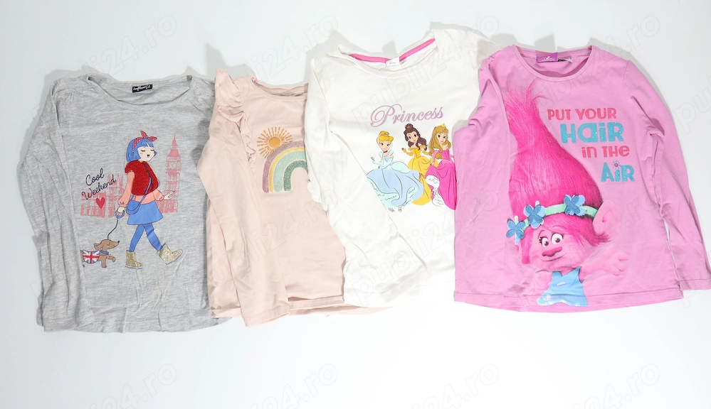   Set 4 bluze maneca lunga pentru fetite- Disney, H&M, Trolls marimea 122 128  