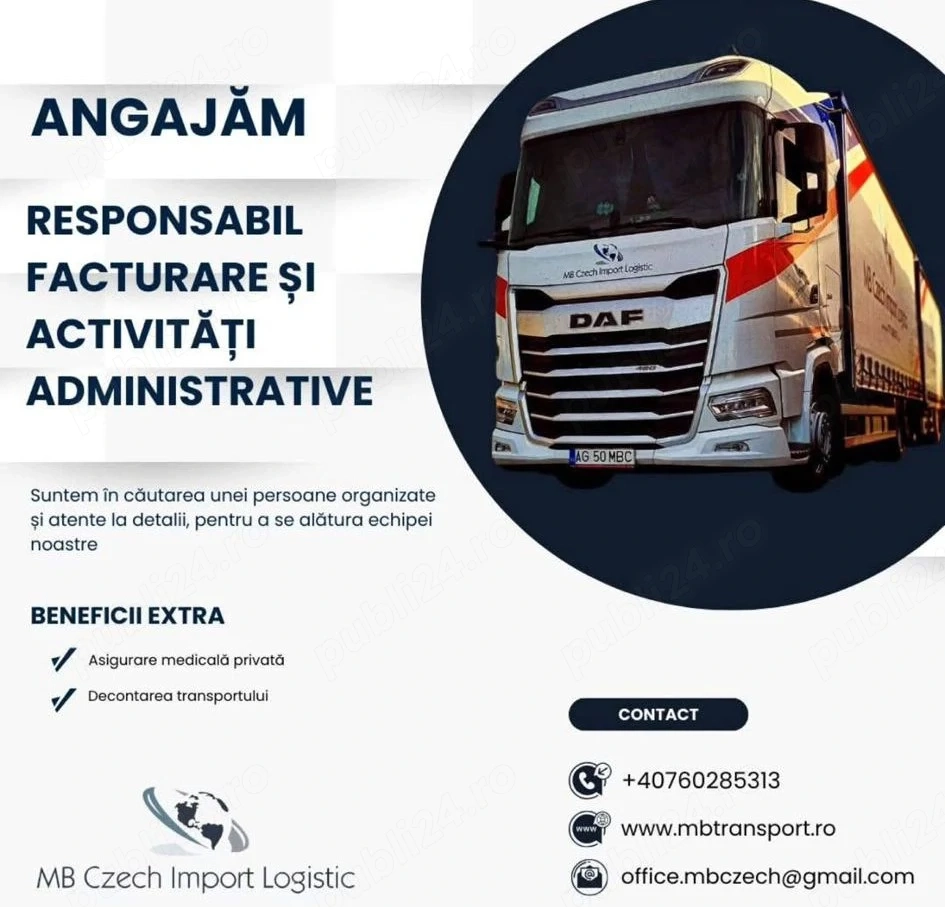 Angajam responsabil facturare si activitati administrative