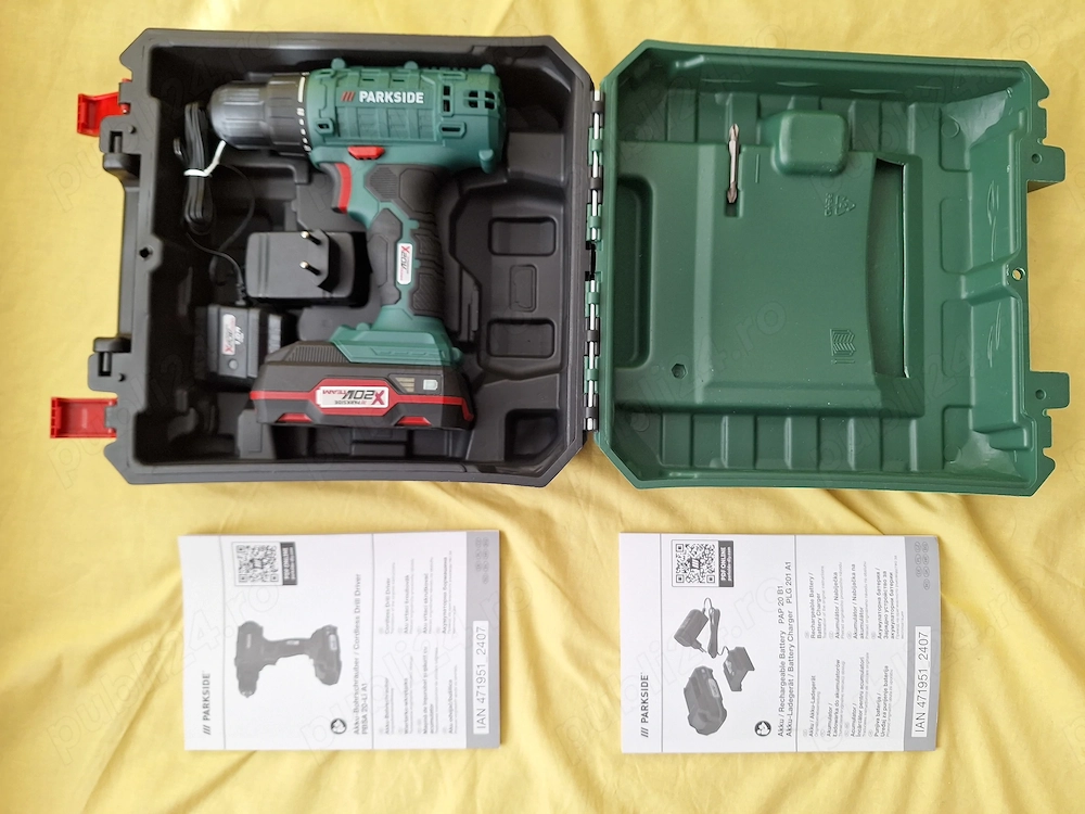 Masina de insurubat si gaurit Parkside PBSA 20-Li A1 cu acumulator si incarcator