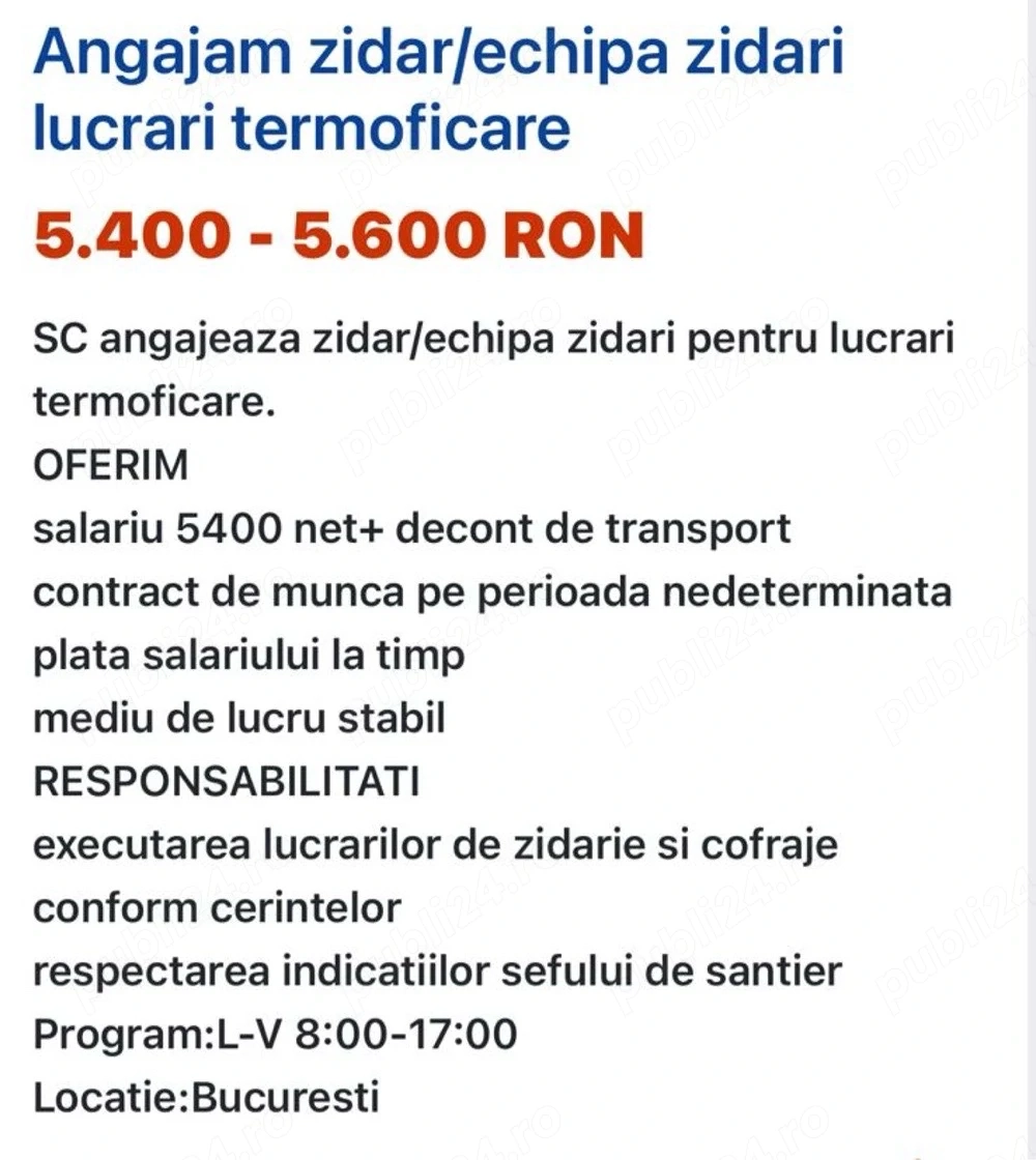 Angajam zidari - Lucrari de termoficare