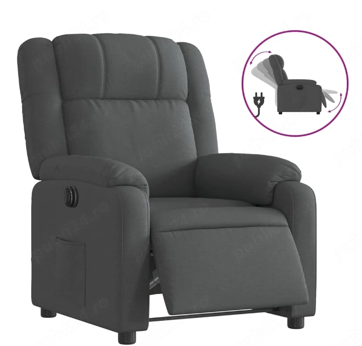 Vind fotoliu rabatabil electric vidaXL, gri inchis, material textil