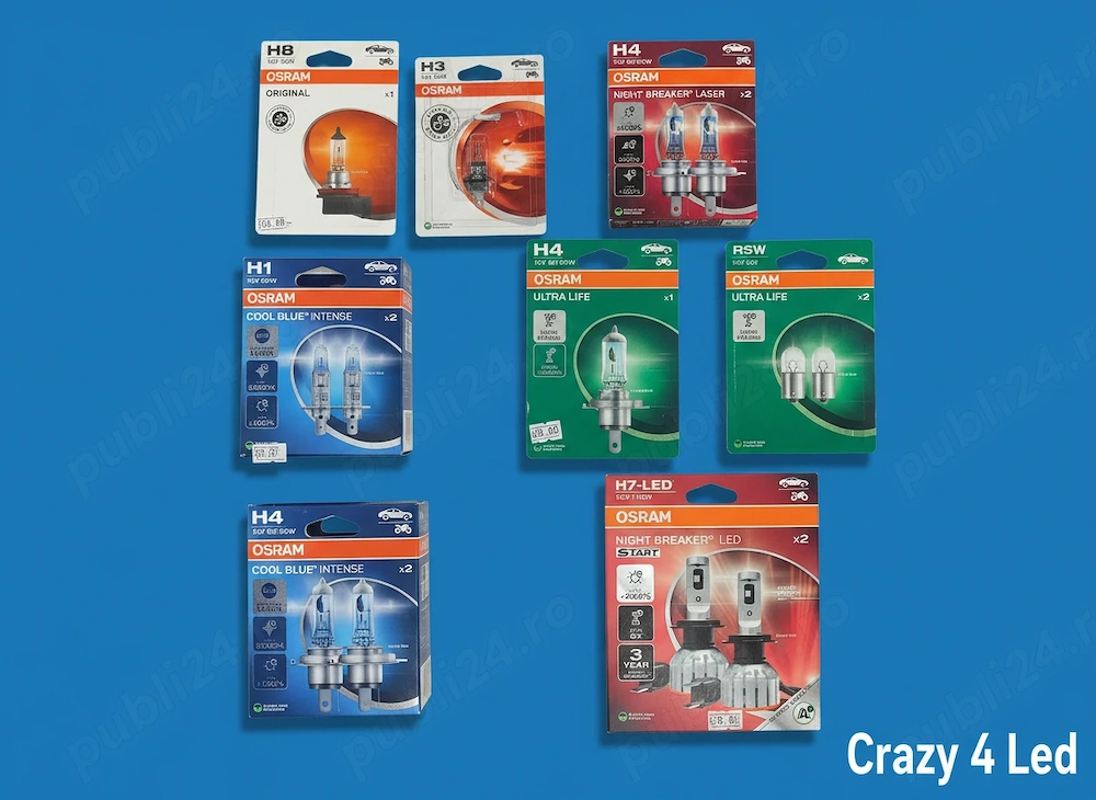 Becuri originale OSRAM / PHILIPS – halogen sau LED, pentru mai multe tipuri de soclu 