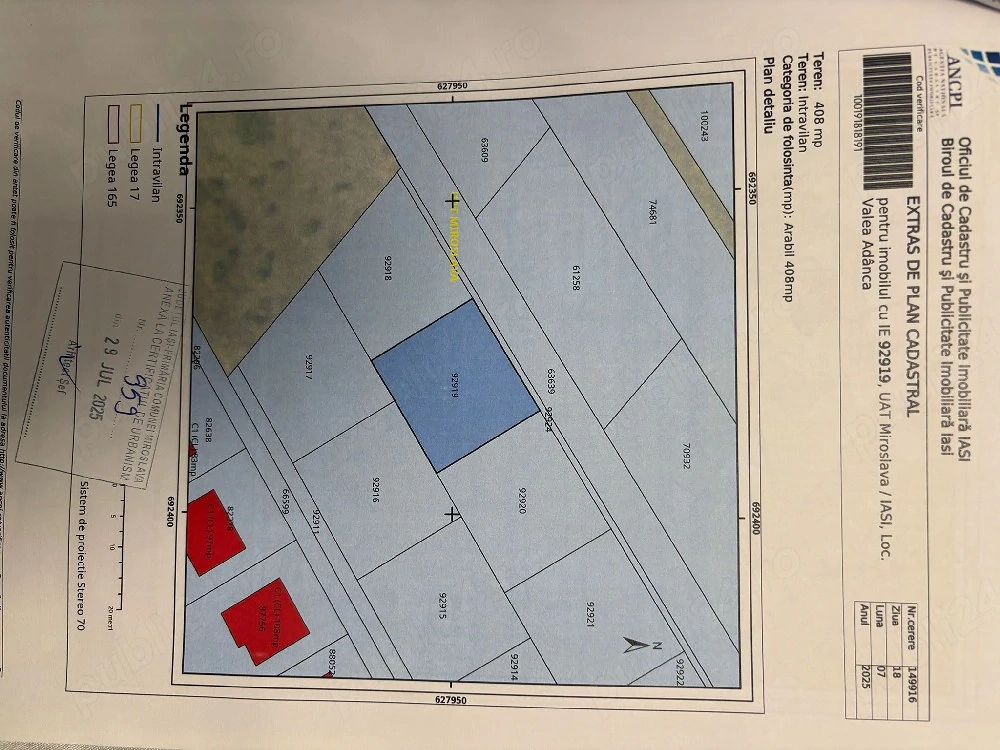 Teren intravilan de vânzare   Valea Adâncă, Strada Minerva (Miroslava, Iași)