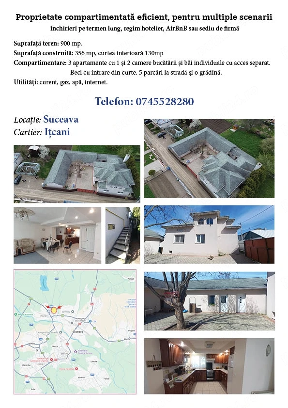 Casa de vanzare Suceava ideal AirBnB Triplex 356mp cu băi, bucătării, utilitati separate 5 parcari