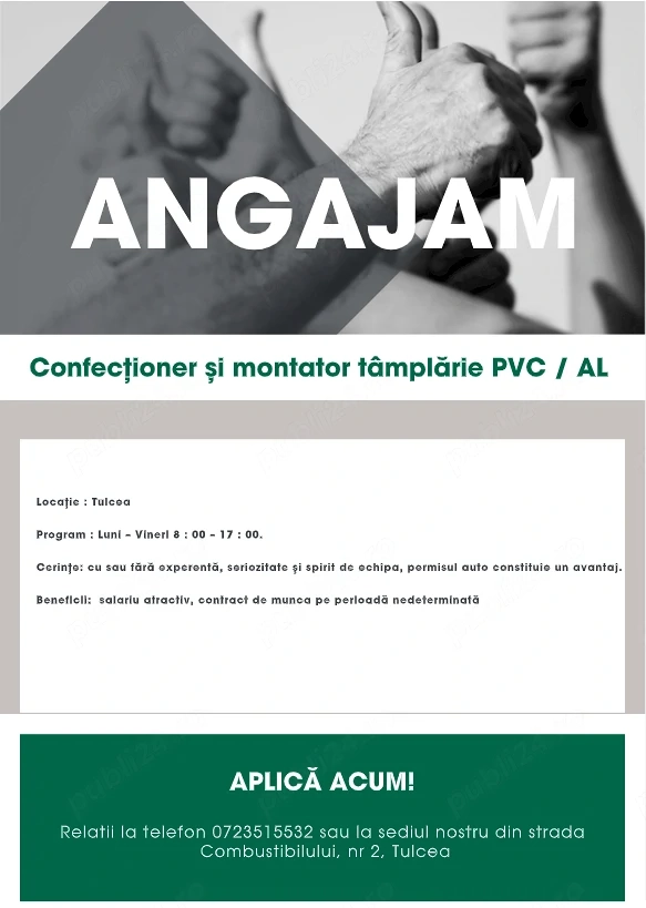 muncitor necalificat la ansamblarea montarea pieselor atelier tamplarie PVC 