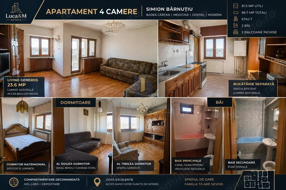 Apartament 4 camere , Zona Modern ,Bd. Simion Barnutiu ,Badea Cartan.
