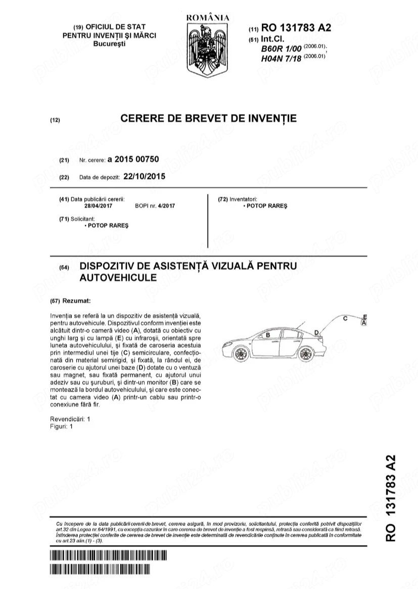 Inventie AlterVision + Prototip - dispozitiv asistenta vizuala auto