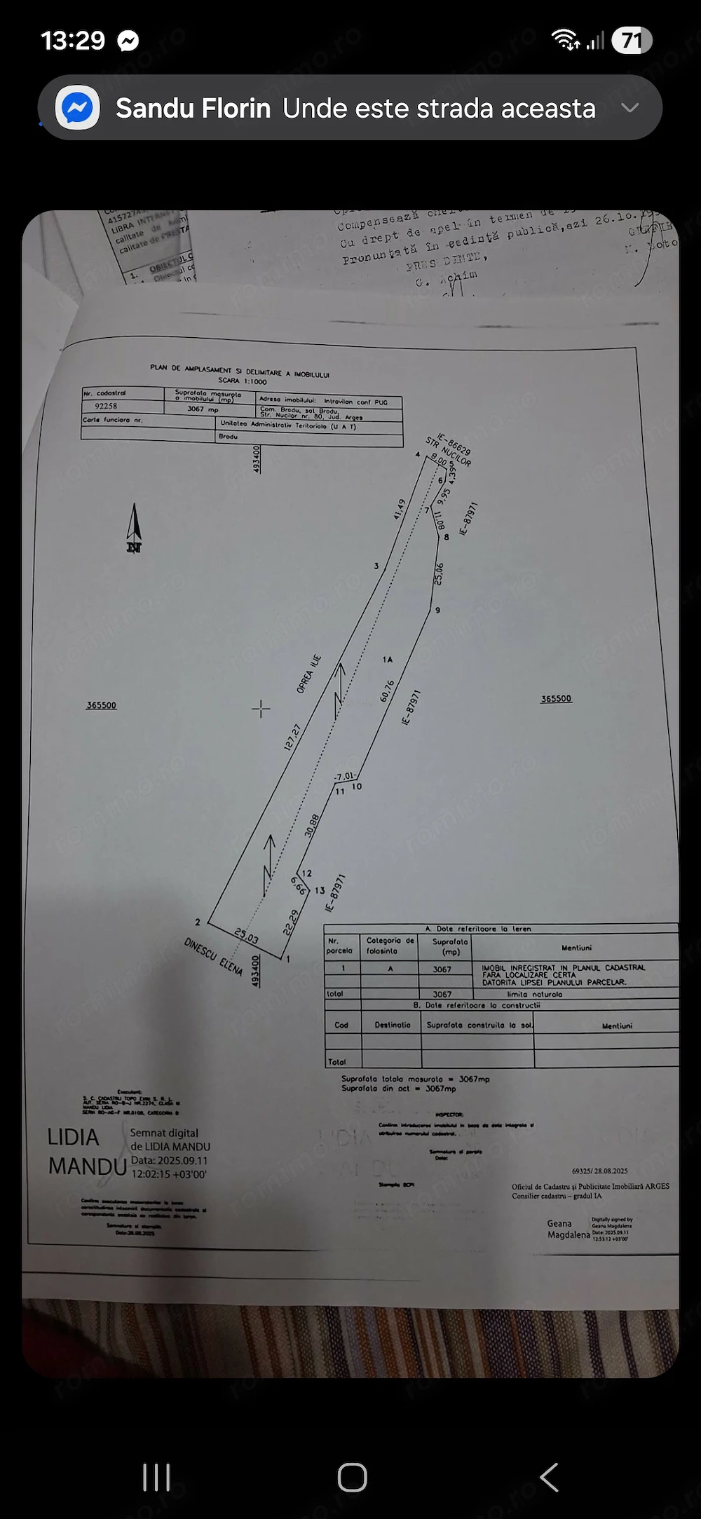 Vând teren intravilan 3067 m2, 20 e m2, detalii  , BRADU , JUDEȚUL ARGEȘ 