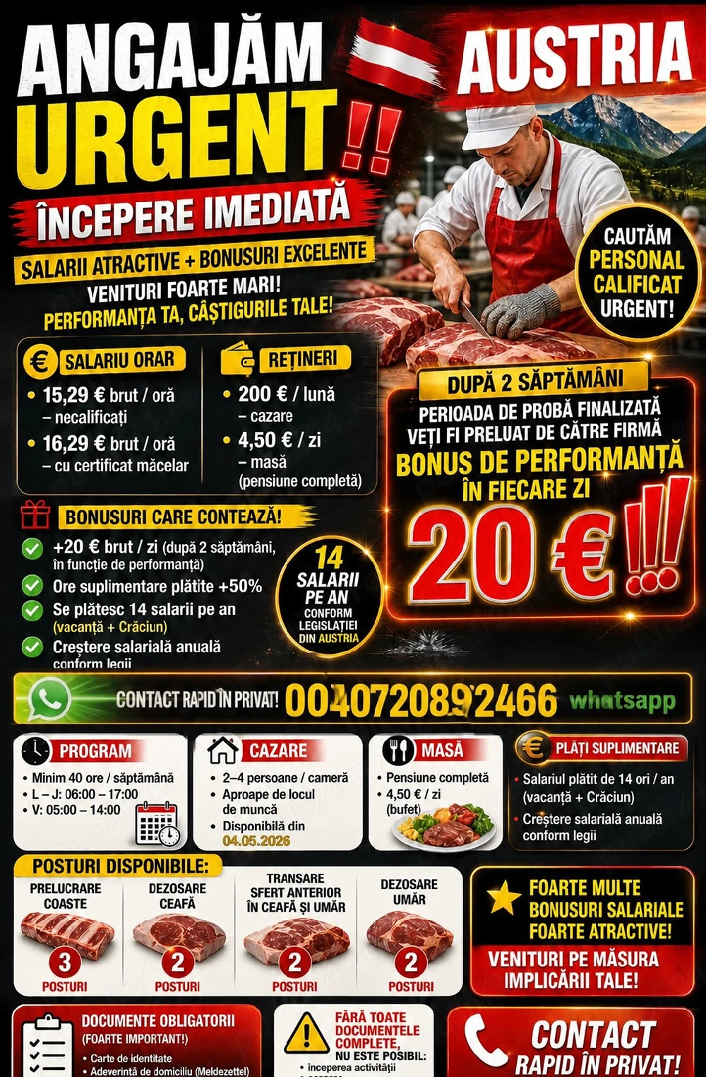 Angajari AUSTRIA   abator porc (VILLACH)
