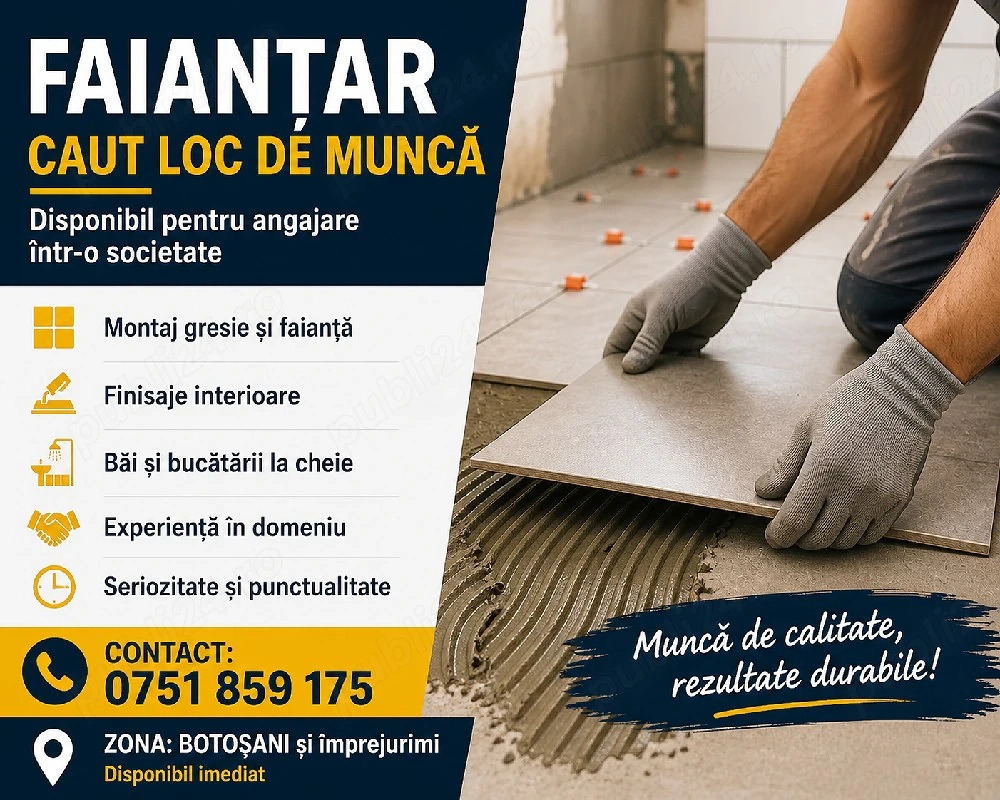 Faianțar caut loc de muncă   Botoșani