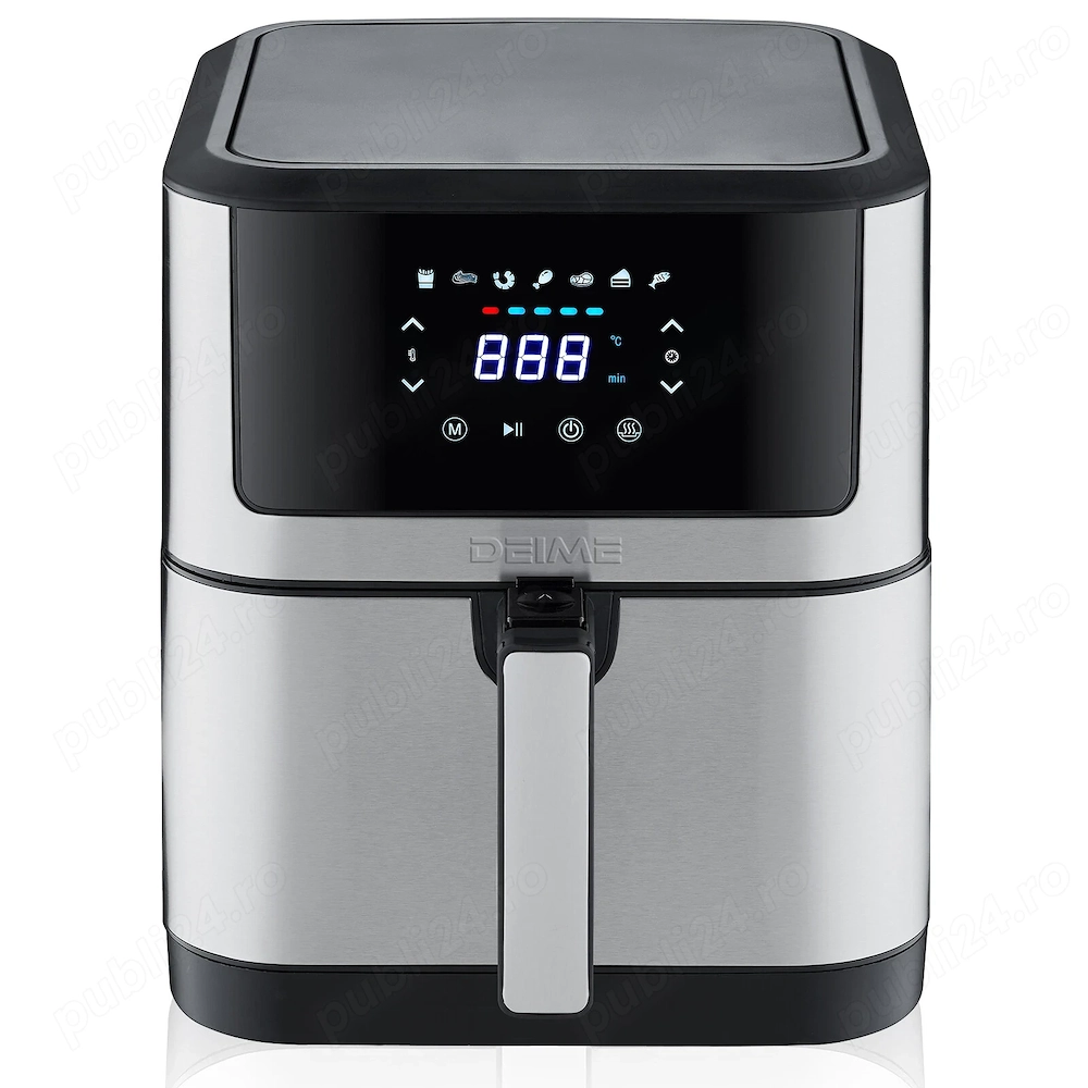 Friteuza cu aer cald Air fryer DEIME 6 litri 1500W otel inoxidabil, 8 programe, fereastra de gatit v
