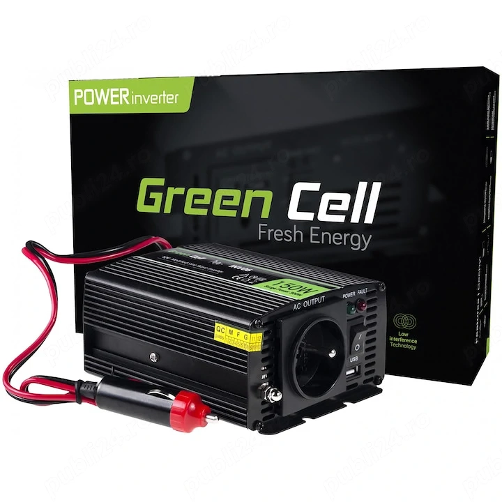 Invertor de tensiune PRO,150W/300W,12V la 220V Volt USB DC AC Green Cell sinusoidala modificata,nou