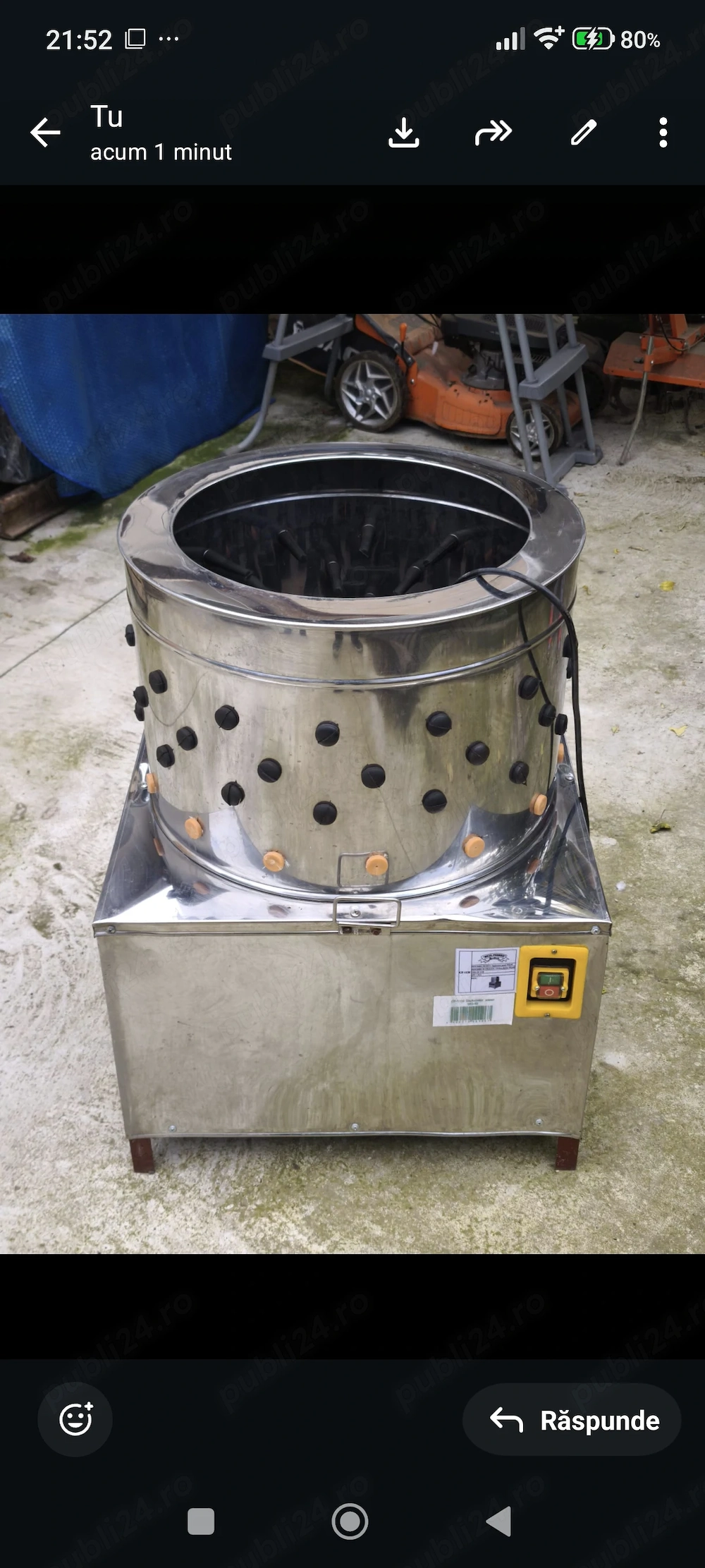 Vând deplumator electric, pentru găini, din inox, ca nou.