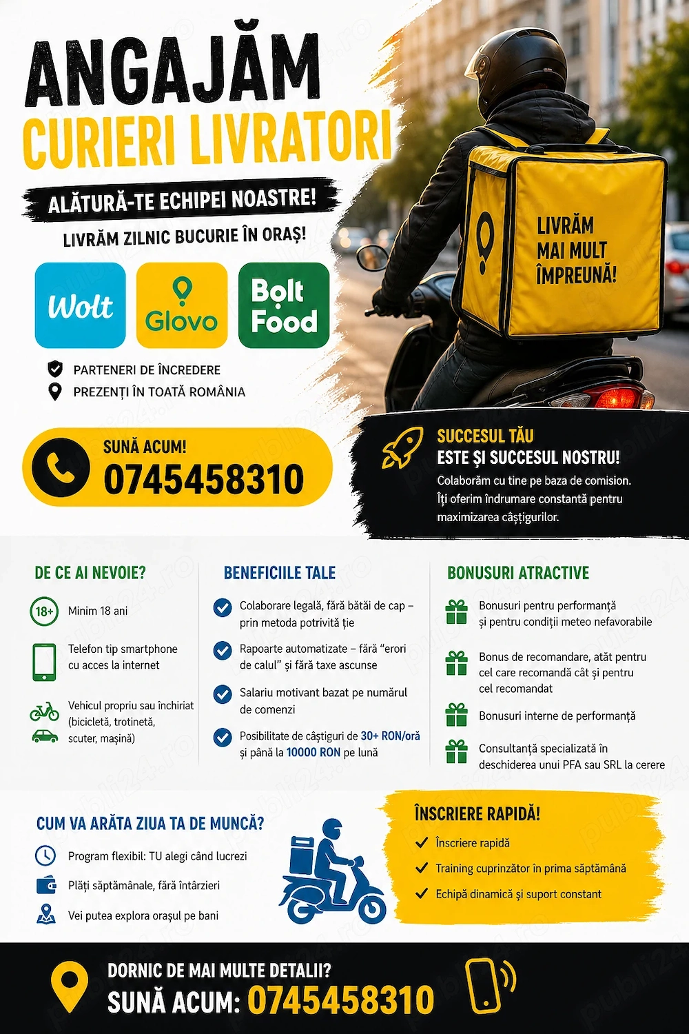 Curier - Livrator Wolt glovo bolt 