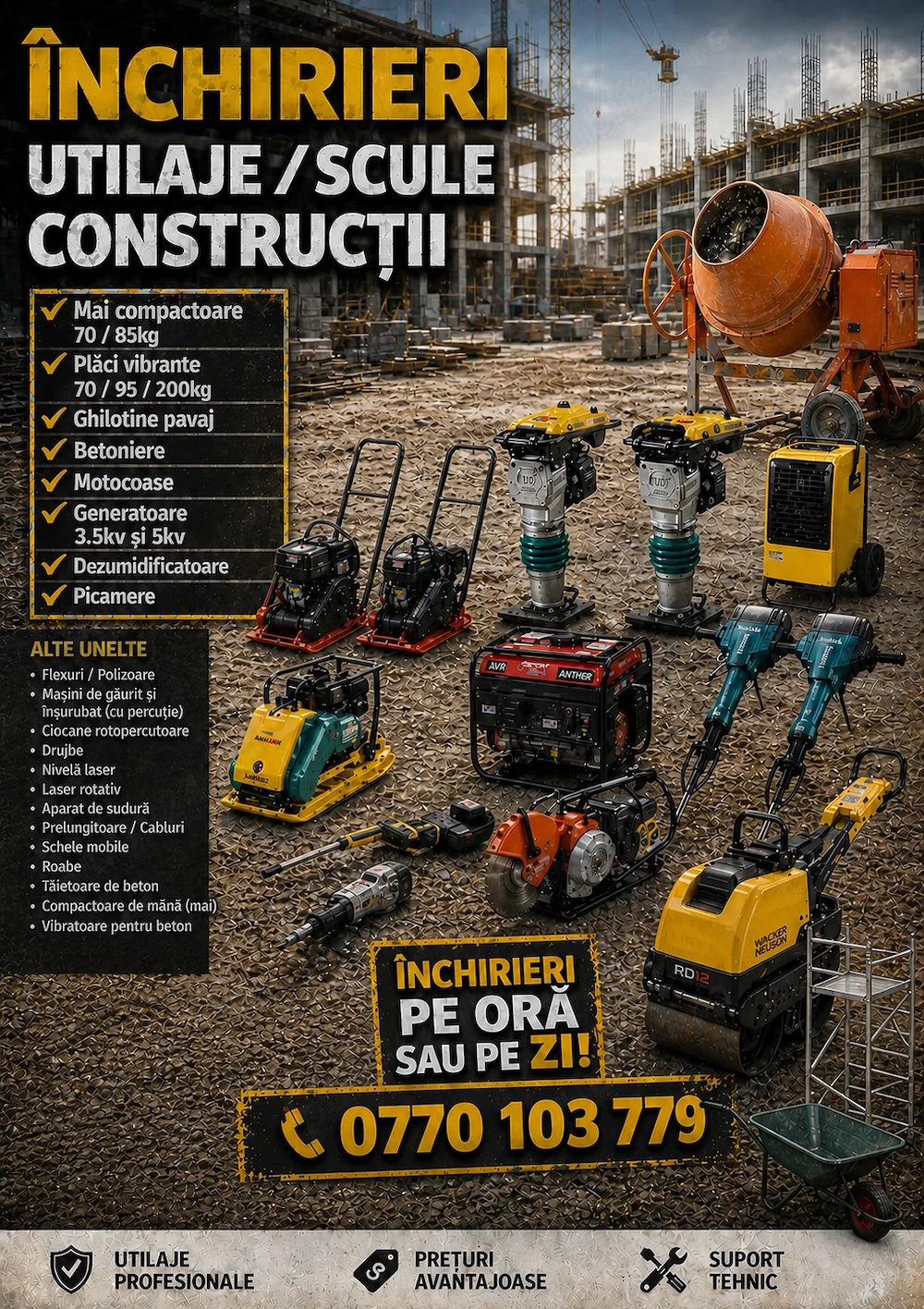 Inchiriez mai compactor  placa vibranta  picamer  betoniera