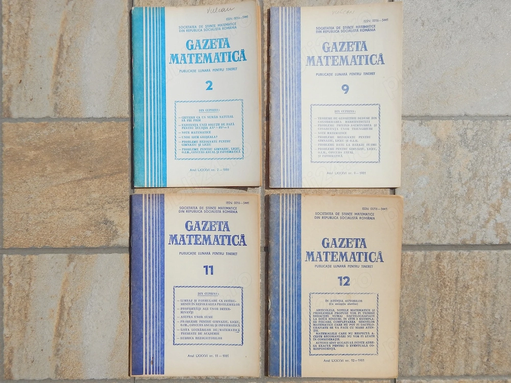 Reviste Gazeta Matematica 1981 nr 2, 9, 11, 12 la bucata