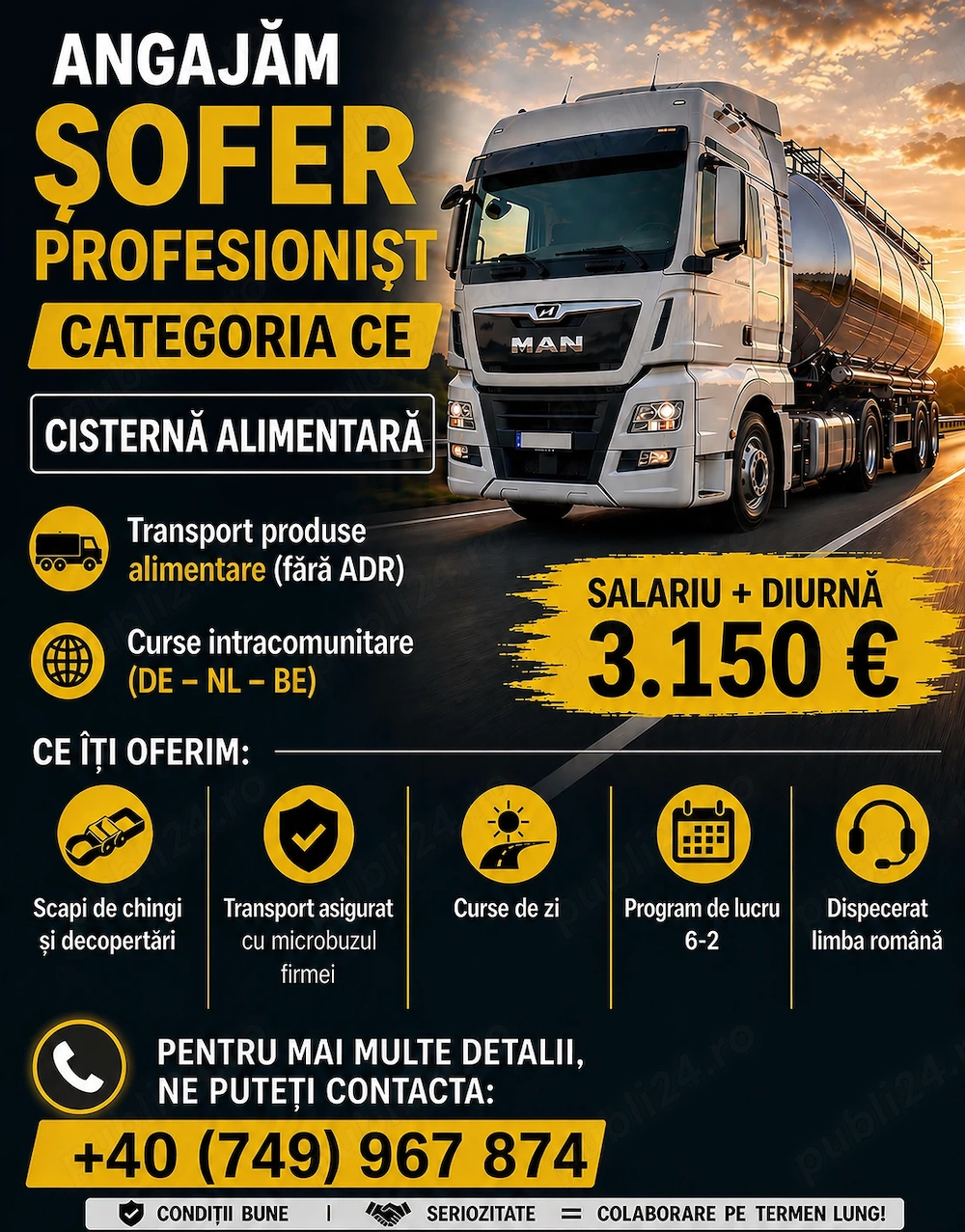Angajez șofer cisternă categoria C+E 
