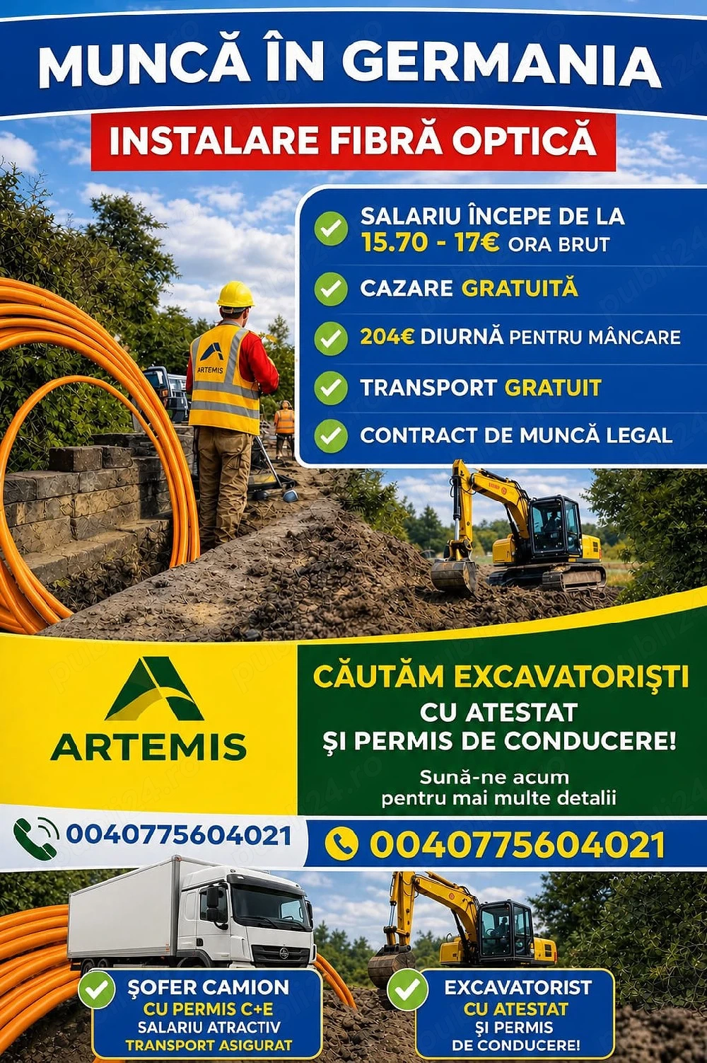 Muncă la fibră in Germania cu transport gratuit 