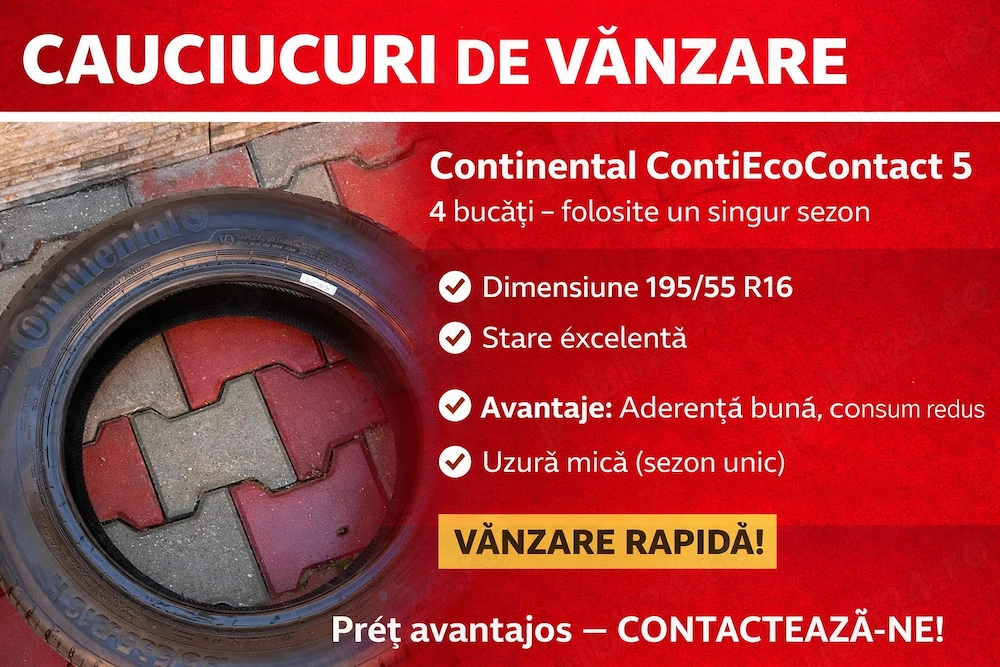 Cauciucuri Continental ContiEcoContact 5 – 195/55 R16 – Set 4 bucăți