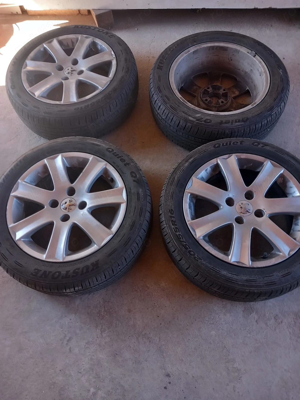 Set jante aluminiu si cauciucuri Peugeot 16 inch cu 4 prezoane