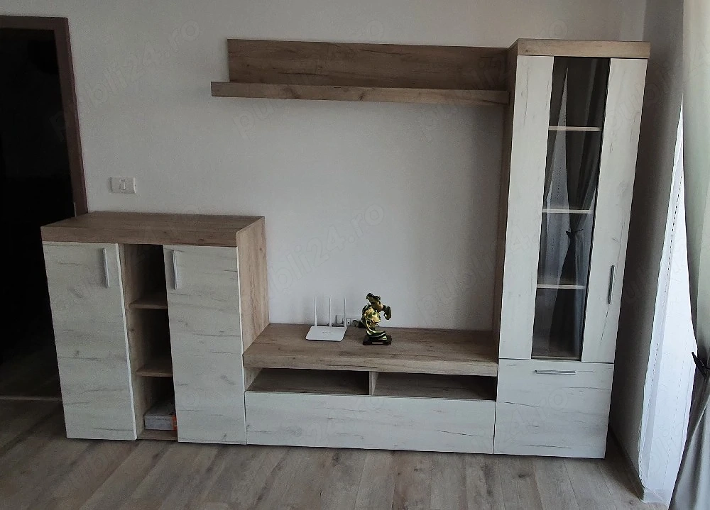 Vând biblioteca living Arno, stejar gri + stejar alb, 262 cm, 3C