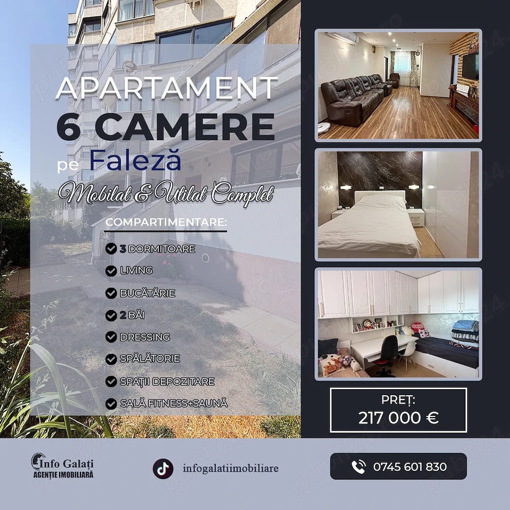 | Apartament cu 6 camere |  172 mp |  Mobilat si Utilat complet | Faleza |