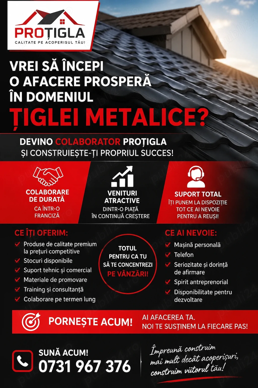 Caut colaboratori vânzări țiglă metalică (tip franciză)