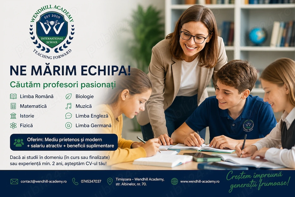 Wendhill Academy - International School caută profesori pasionați