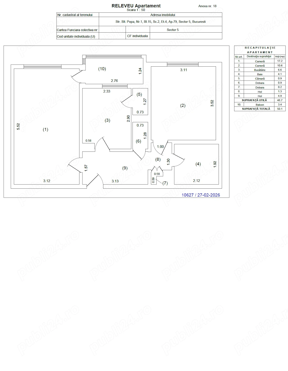 Apartament 2 camere decomandat - Sublocotenent Popa, nr. 1, bl 15, scara 2