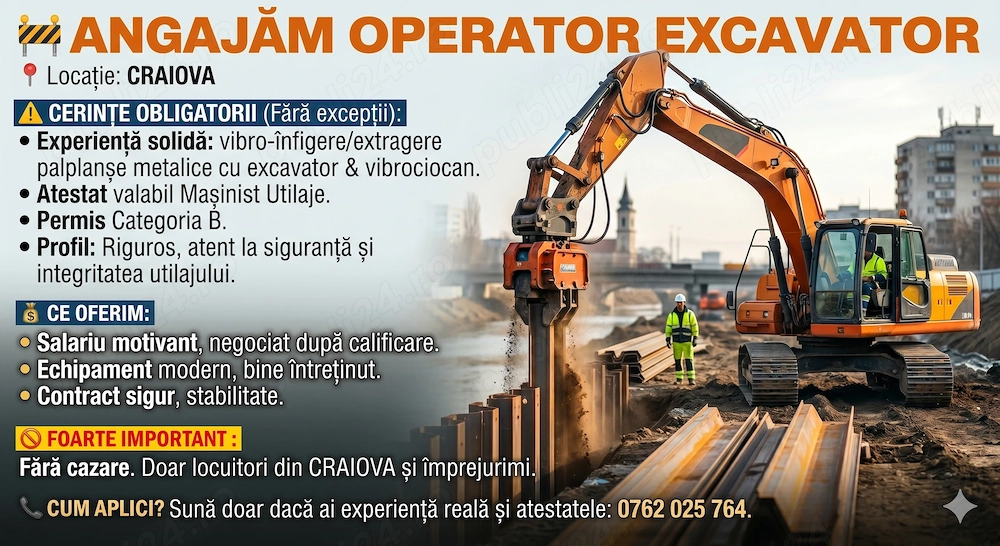 Angajam operator excavator cu experienta 