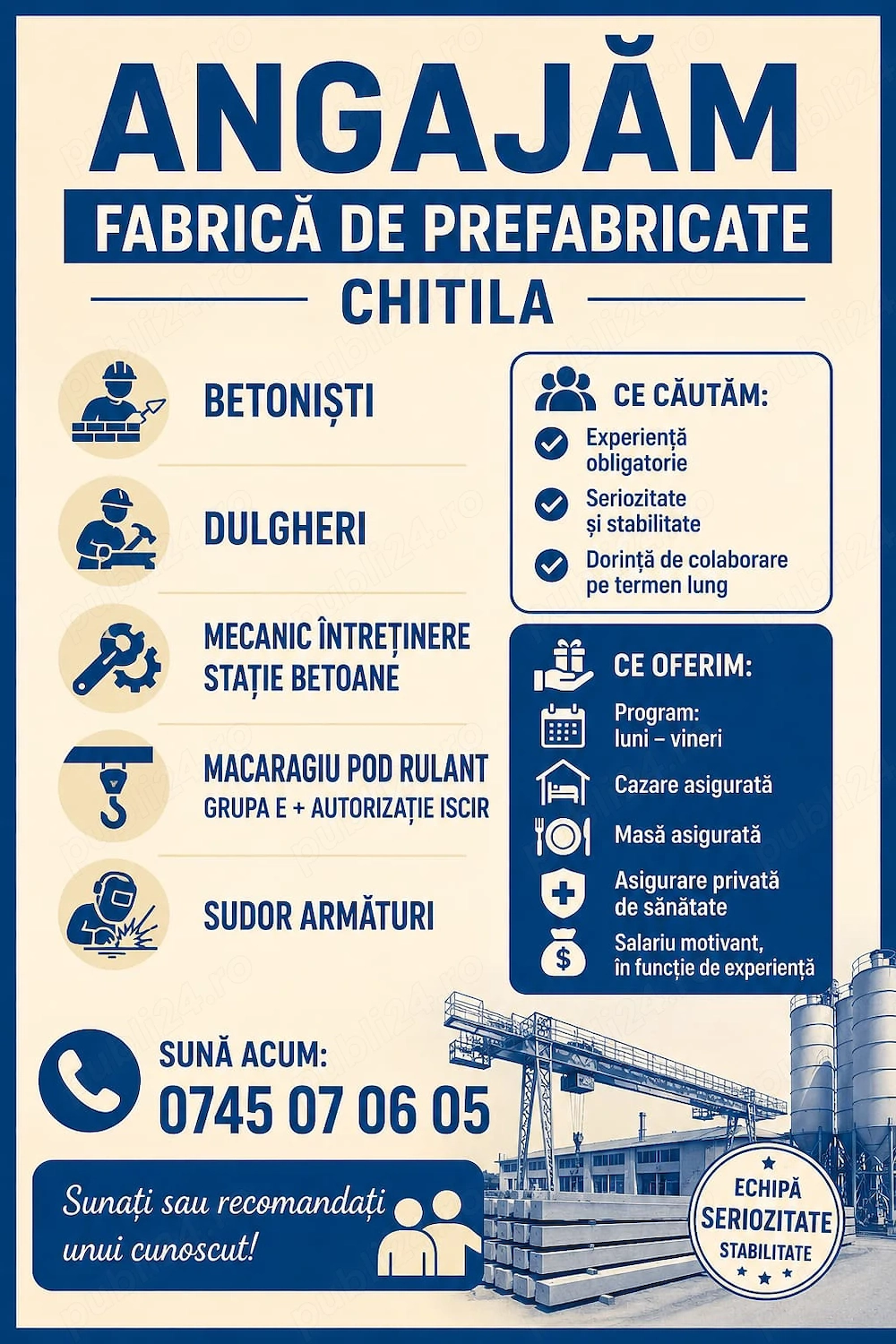 Fabrica din Chitila angajeaza personal calificat
