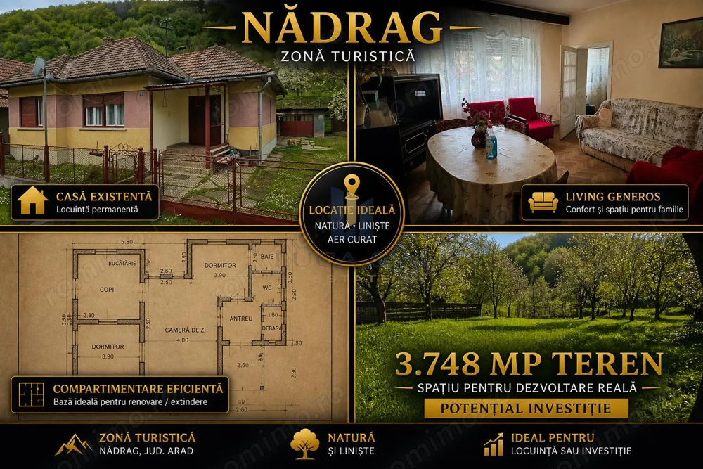 Casa cu teren generos in zona turistica de munte ,Nadrag,Timis