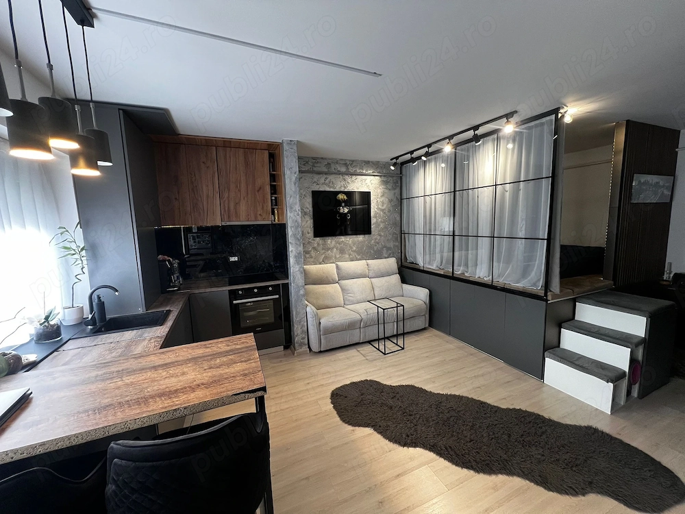 Garsonieră modernă 38 mp + balcon, complet mobilată și utilată