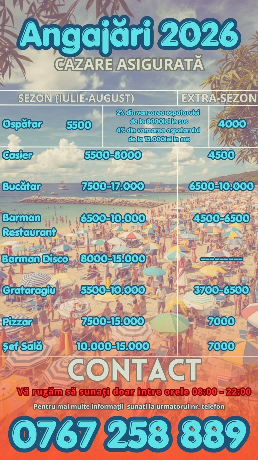 Angajam pe litoral personal pentru a forma o echipă frumoasă 