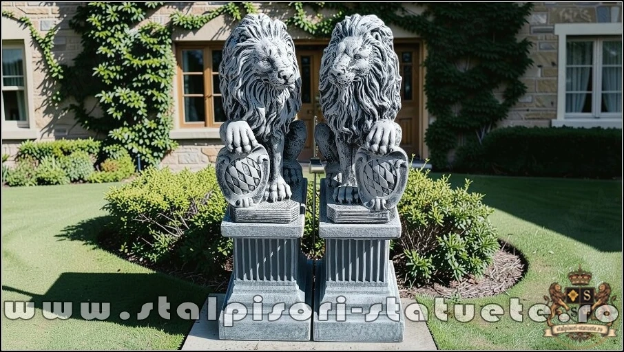 Set 2 statuete leu cu socluri, gri antichizat, S2-S108.