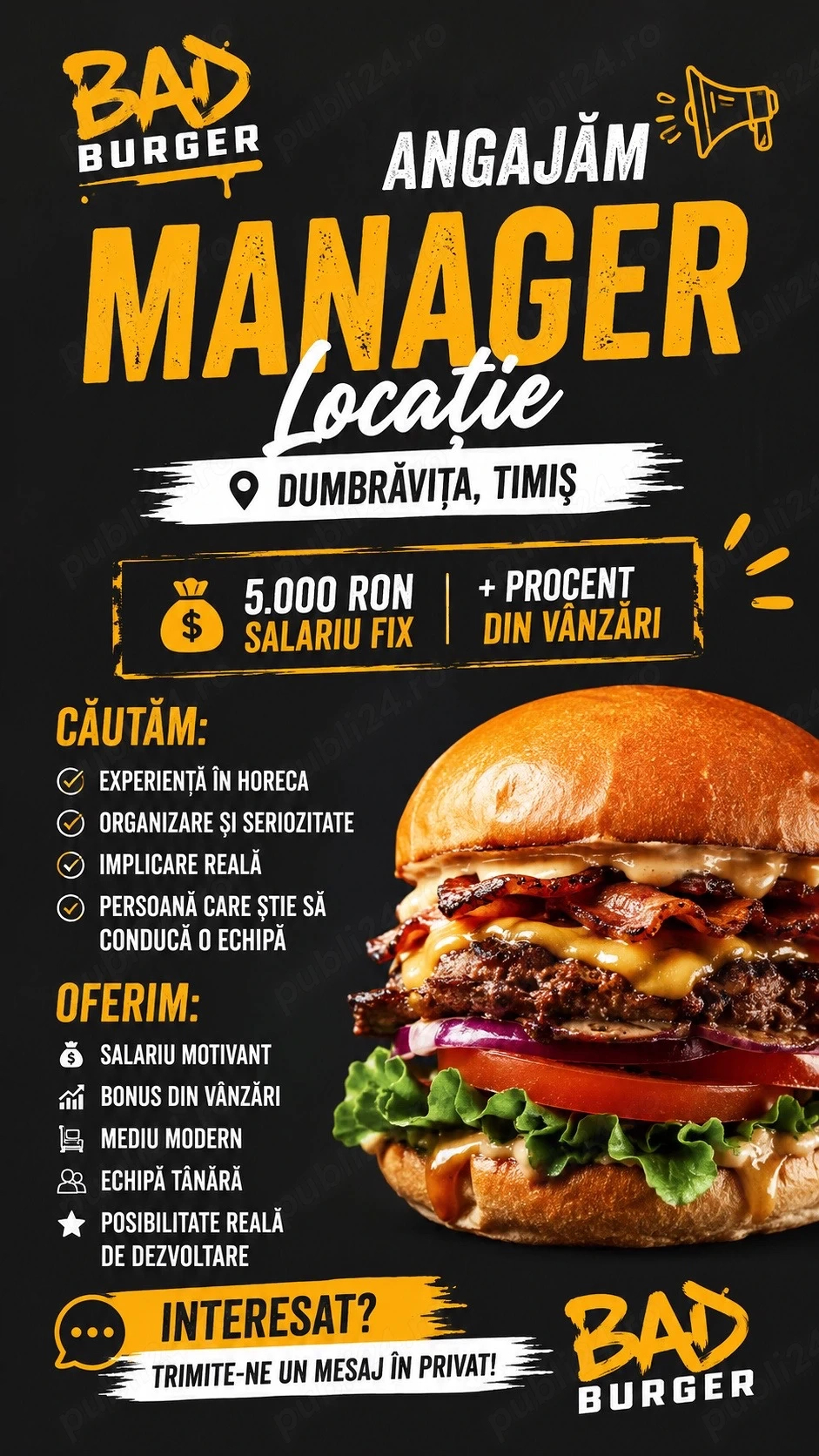Bad burgers cauta manager 5000 ron salar
