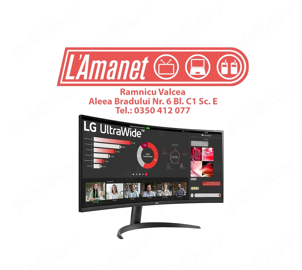 Monitor gaming curbat LED VA LG UltraWide 34WR50QK-B, 34", WQHD, 100Hz, HDR10, negru NOU
