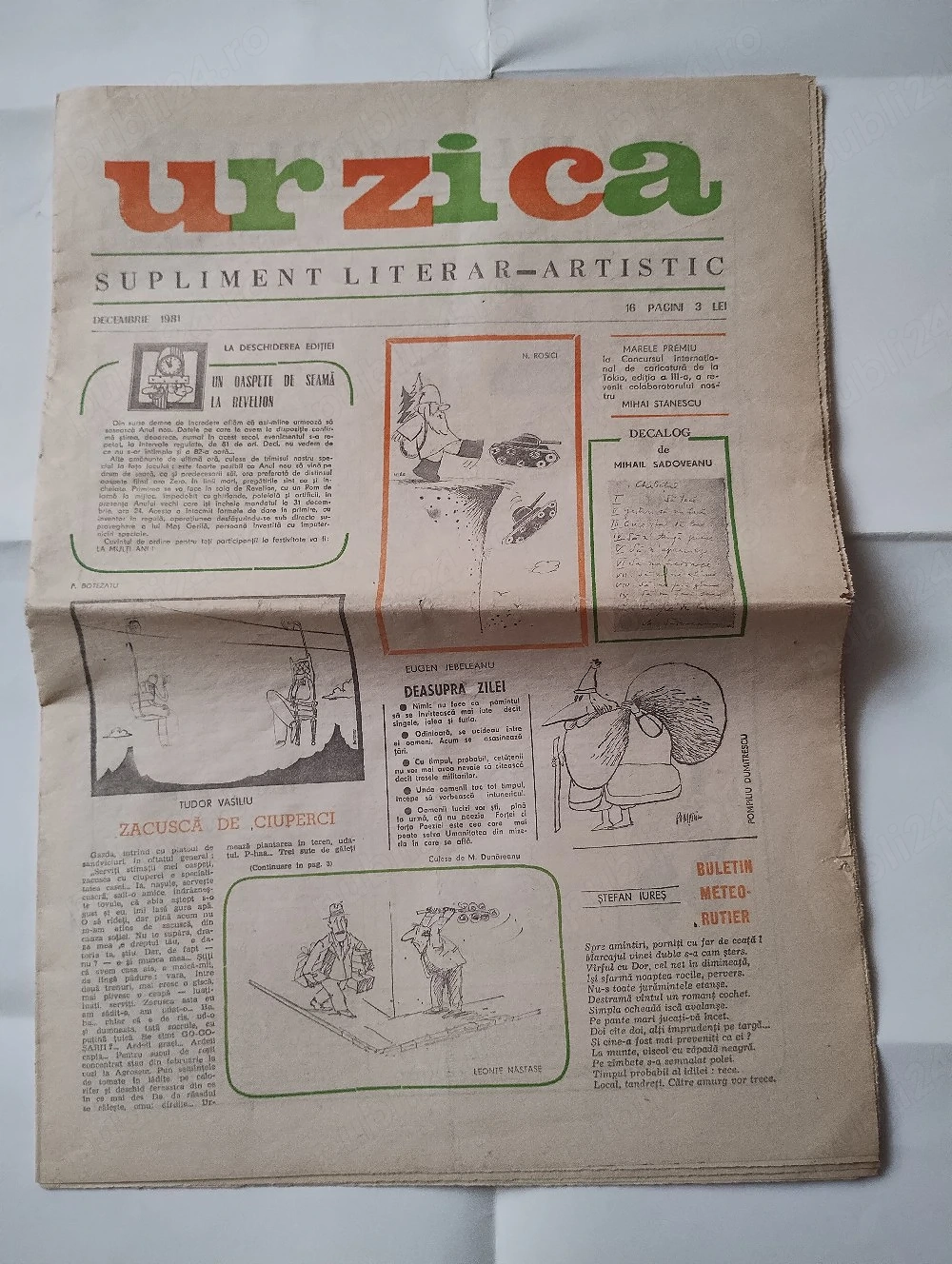328. Revista (rară) supliment de umor, Urzica, decembrie 1981